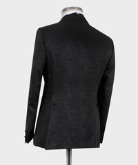 Black Jacquard Double-Breasted Peaked Lapel Men’s Suit