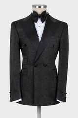 Black Jacquard Double-Breasted Peaked Lapel Men’s Suit