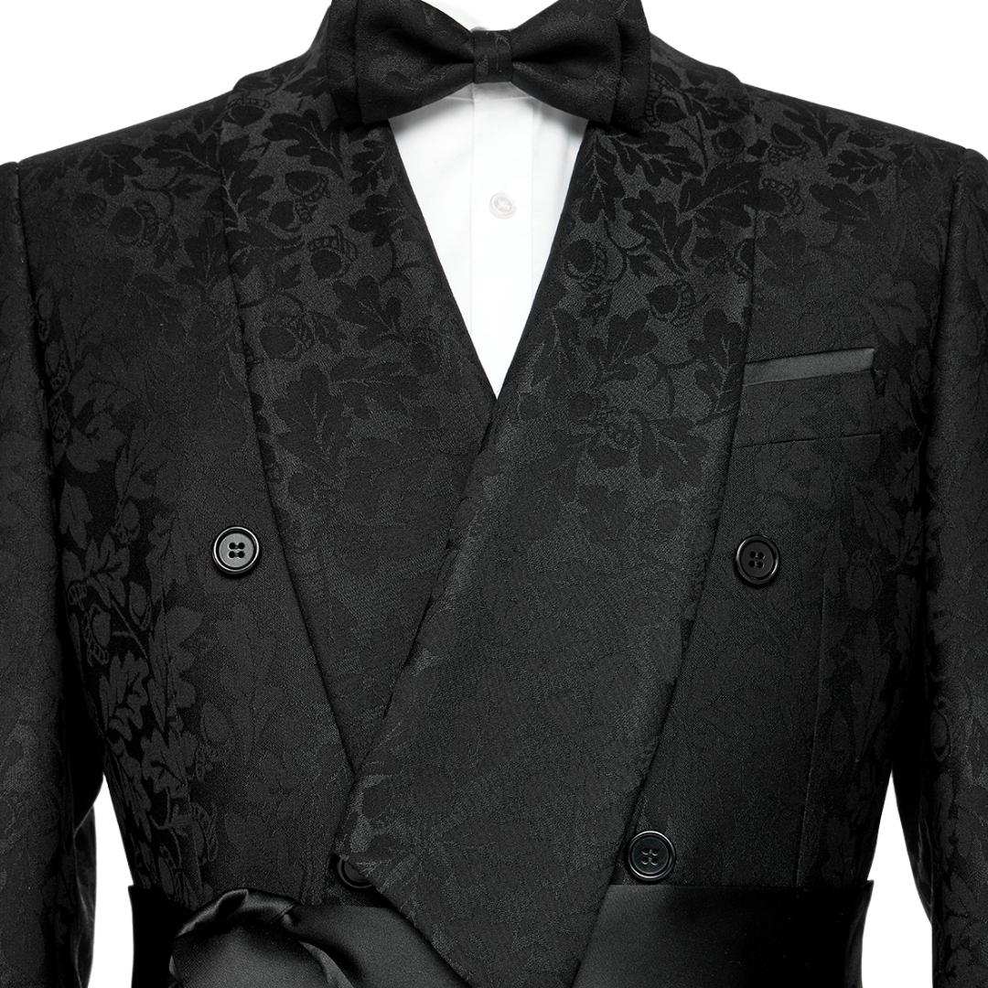 Black Jacquard Shawl Collar Double Breasted Bespoke Groom's Suit