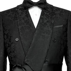 Black Jacquard Shawl Collar Double Breasted Bespoke Groom's Suit