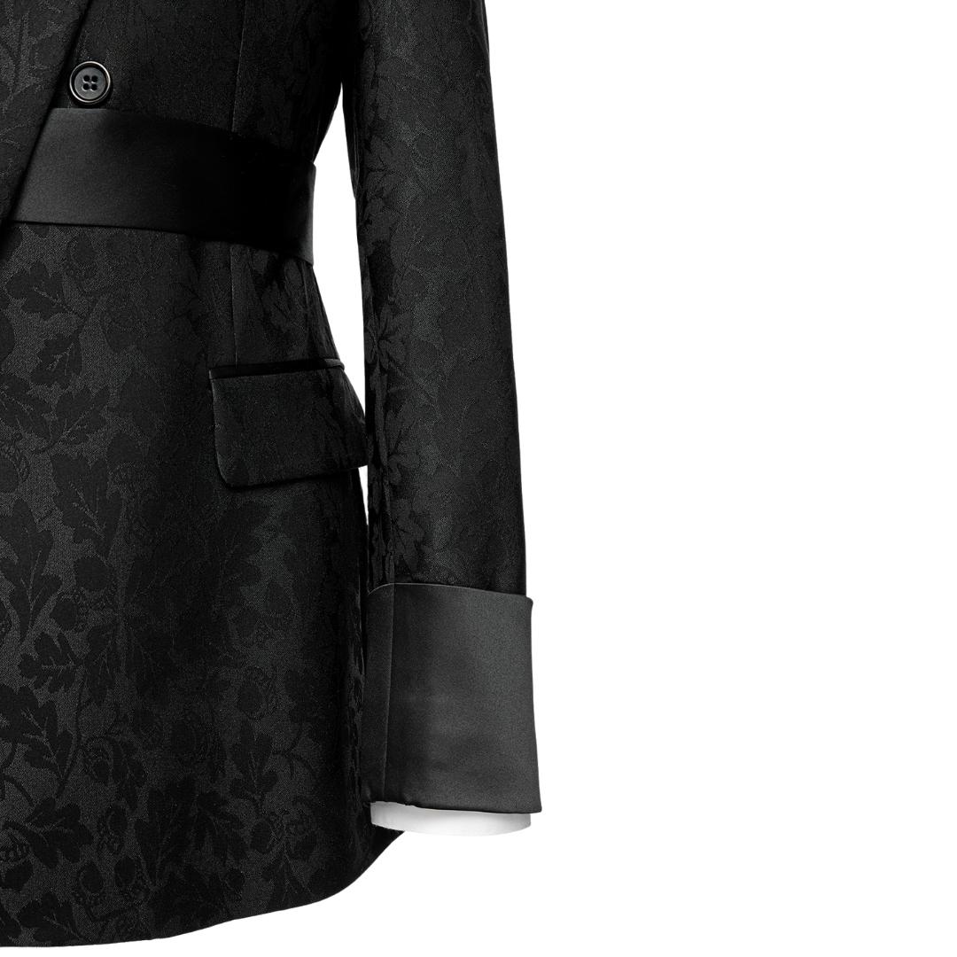 Black Jacquard Shawl Collar Double Breasted Bespoke Groom's Suit