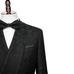 Black Jacquard Shawl Collar Double Breasted Bespoke Groom's Suit