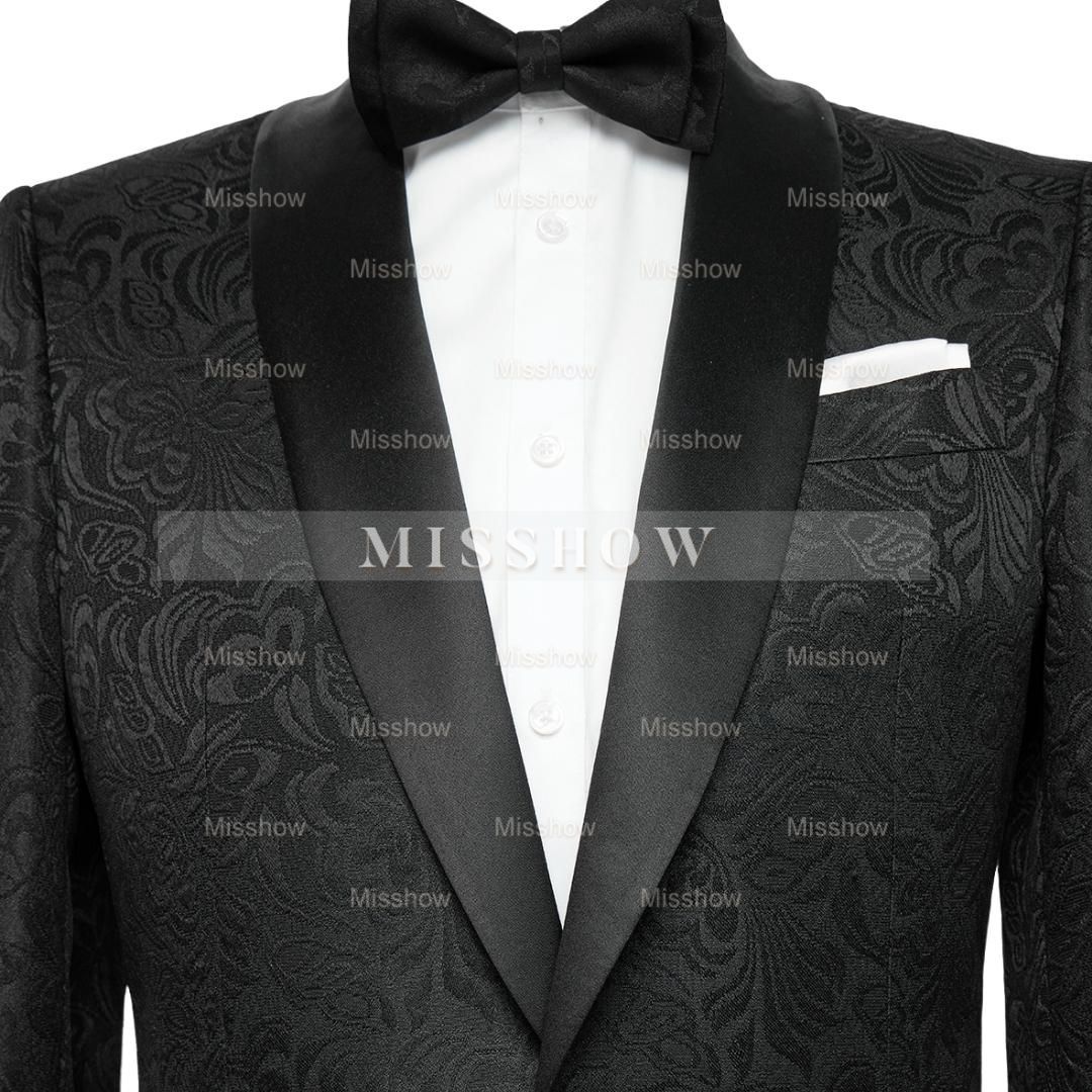 Black Jacquard Shawl Collar Two-Piece Slim Fit Wedding Suit