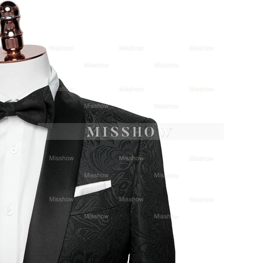 Black Jacquard Shawl Collar Two-Piece Slim Fit Wedding Suit