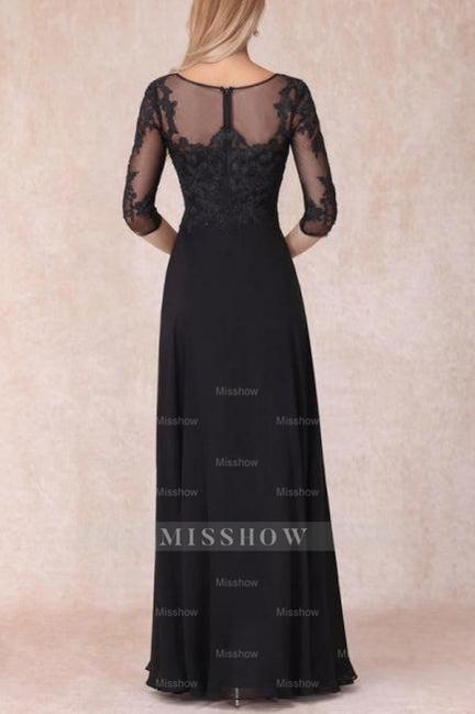 Black Long A-line V-neck Lace Chiffon Mother of The Bride Dresses with Sleeves Black Long A-line V-neck Lace Chiffon Mother of The Bride Dresses with Sleeves