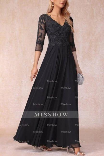 Black Long A-line V-neck Lace Chiffon Mother of The Bride Dresses with misshow.com Black Long A-line V-neck Lace Chiffon Mother of The Bride Dresses with misshow.com