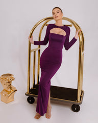 Black Long Sleeve High Neck Twist Cutout Open Back Bodycon Maxi Formal Evening Dress