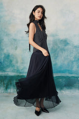Black Long V-neck Chiffon Sleeveless Dress