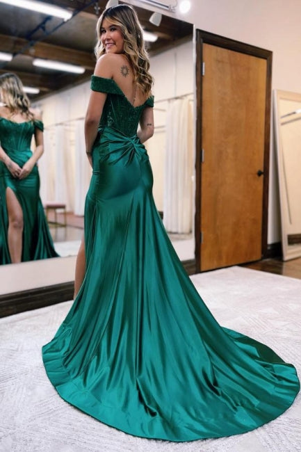 Black Off the shoulder high split mermaid Prom Evening Dresses