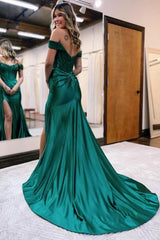 Black Off the shoulder high split mermaid Prom Evening Dresses