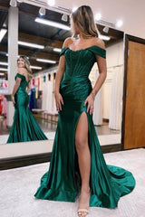 Black Off the shoulder high split mermaid Prom Evening Dresses