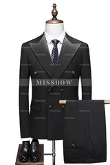 Black Peak Lapel Double Breasted Customized Wedding Suit