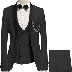 Black Peaked Lapel Three Piece Bespoke Prom Outfit