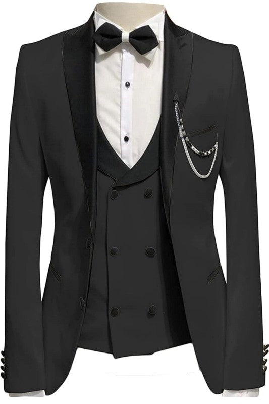 Black Peaked Lapel Three Piece Bespoke Prom Outfit