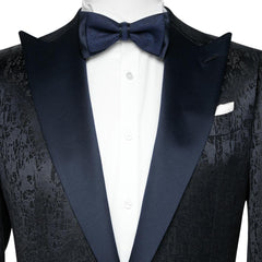 Black Peaked Lapel Two-Piece Jacquard Slim Fit Prom Suit