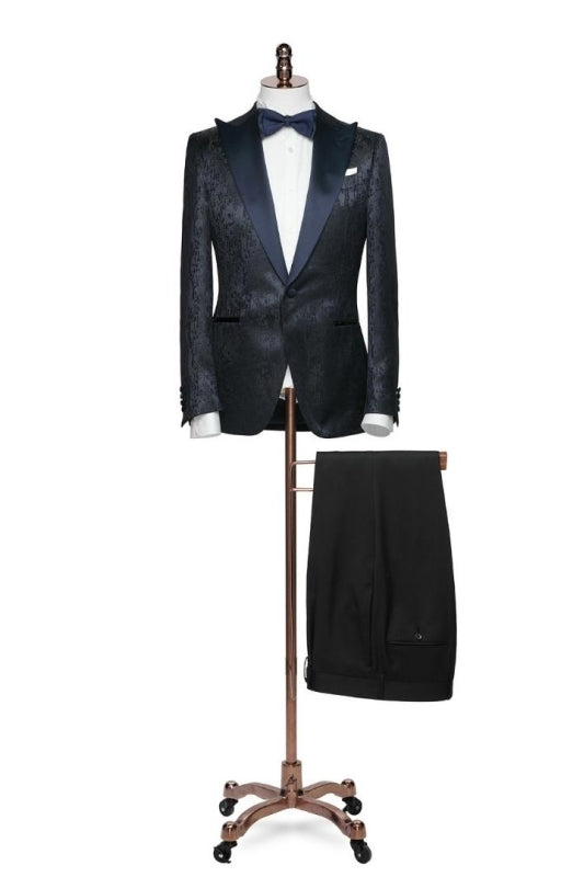 Black Peaked Lapel Two-Piece Jacquard Slim Fit Prom Suit
