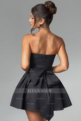 Black strapless bow A-line evening dress