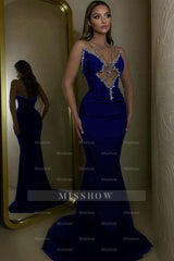 Black Rhinestone V-Neck Sleeveless Mermaid Sequined Floor Length Formal Evening Gown