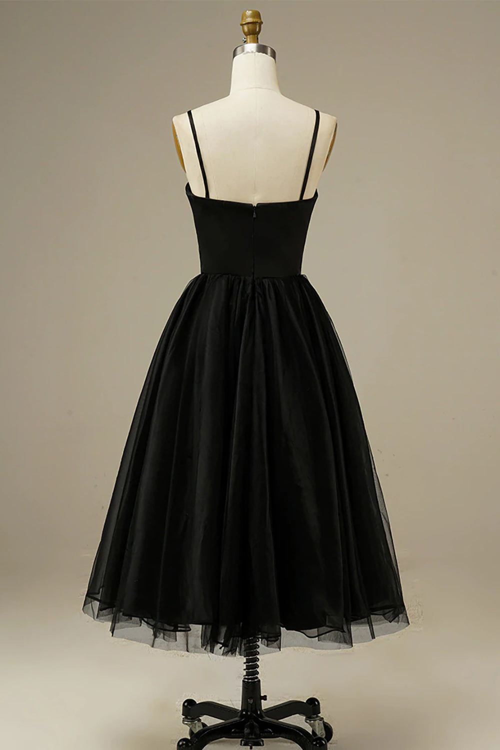 Black sweetheart tulle A-line prom dress