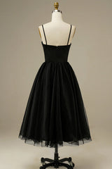 Black sweetheart tulle A-line prom dress