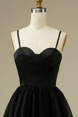 Black sweetheart tulle A-line prom dress