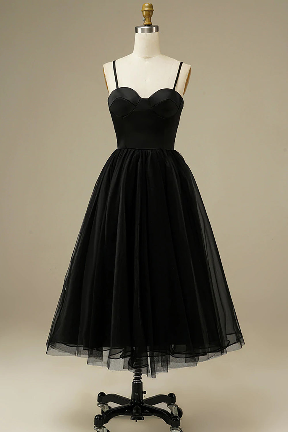 Black sweetheart tulle A-line prom dress