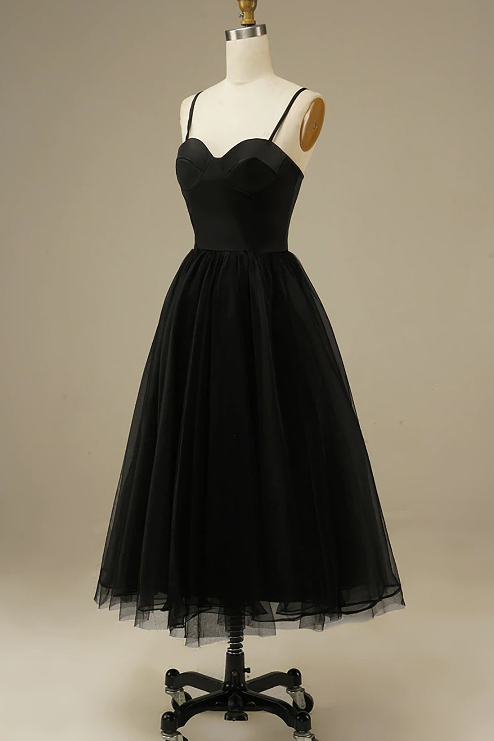 Black sweetheart tulle A-line prom dress