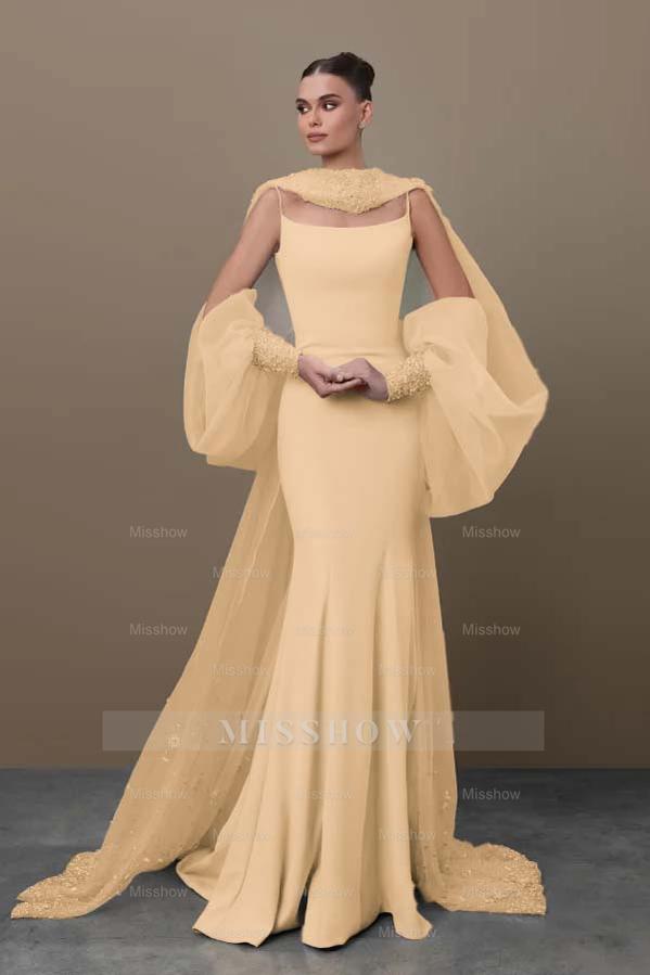 Black Scoop Sleeveless Mermaid Satin Lace Beaded Floor Length Formal Evening Dress