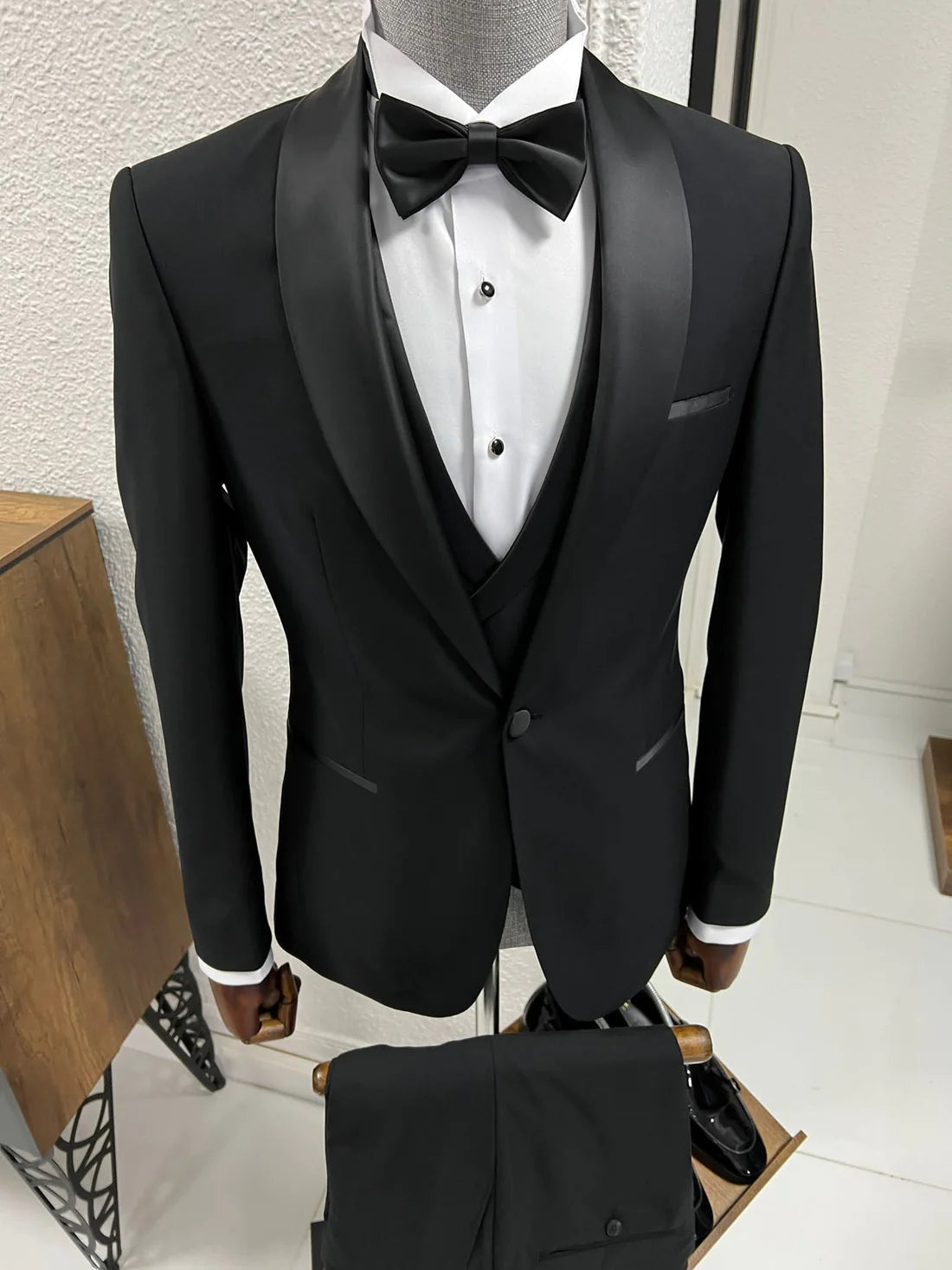 Black Shawl Collar Three-Piece Bespoke Wedding Attire