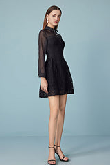 Black Short A-line Tulle Dress with Long Sleeves