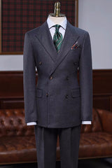 Black Simple Double Breasted Peaked Lapel Business Suit