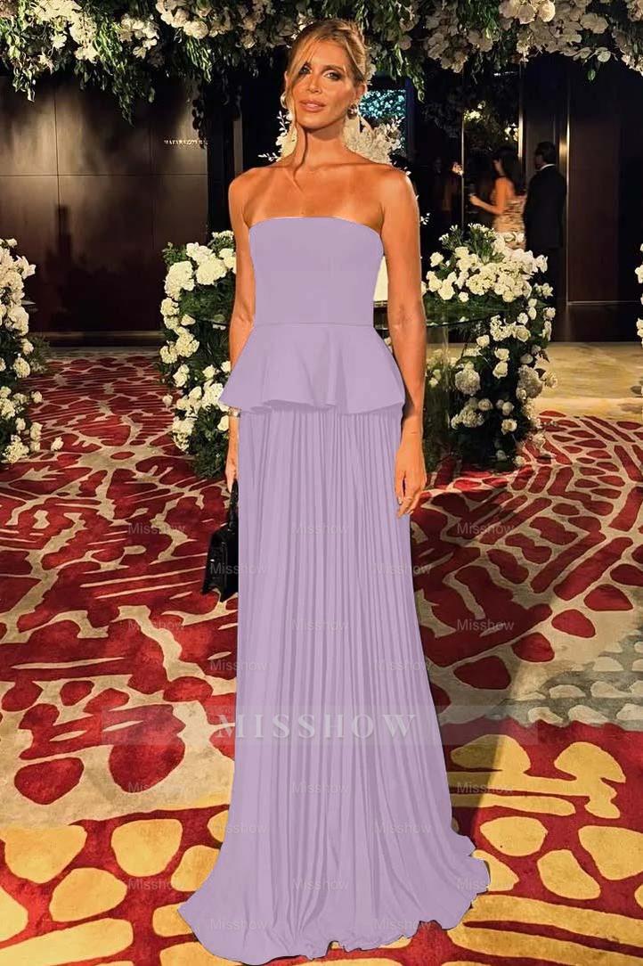 Black Sleeveless Strapless Long Formal Dress With Pleated Ruffles