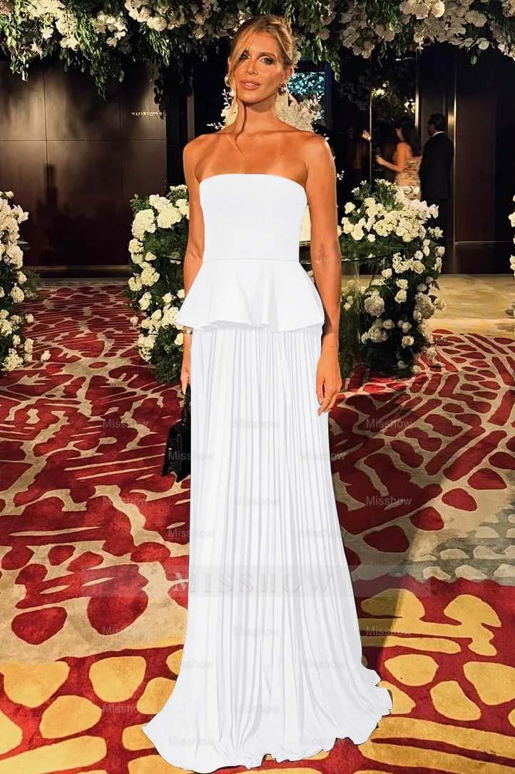 Black Sleeveless Strapless Long Formal Dress With Pleated Ruffles