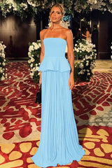 Black Sleeveless Strapless Long Formal Dress With Pleated Ruffles