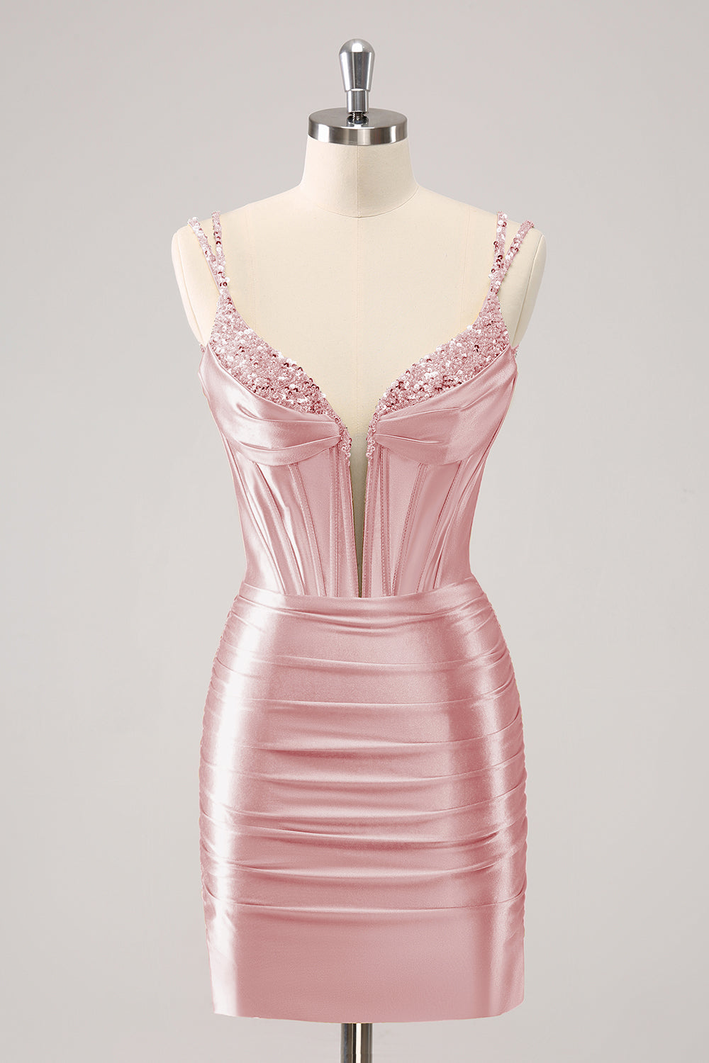 Black Spaghetti Straps Bodycon Satin Corset Homecoming Dress with Beading