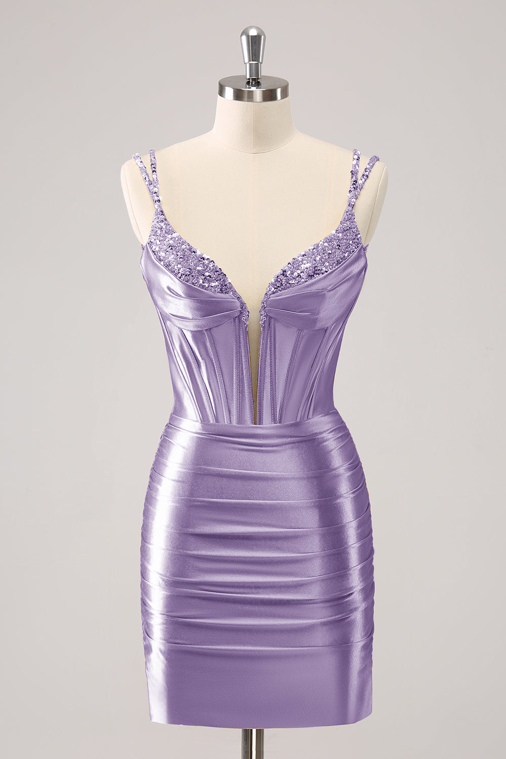 Black Spaghetti Straps Bodycon Satin Corset Homecoming Dress with Beading