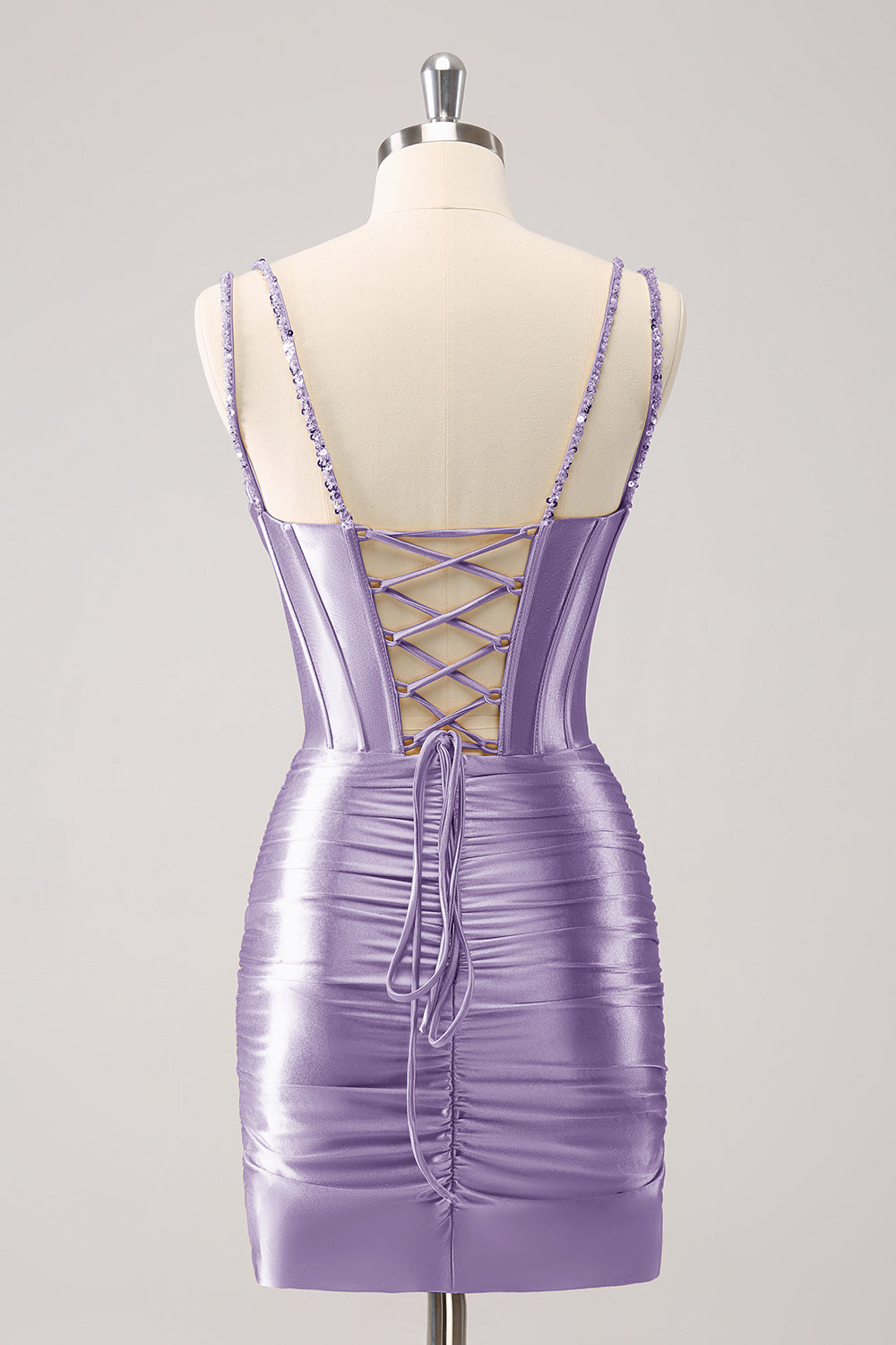 Black Spaghetti Straps Bodycon Satin Corset Homecoming Dress with Beading