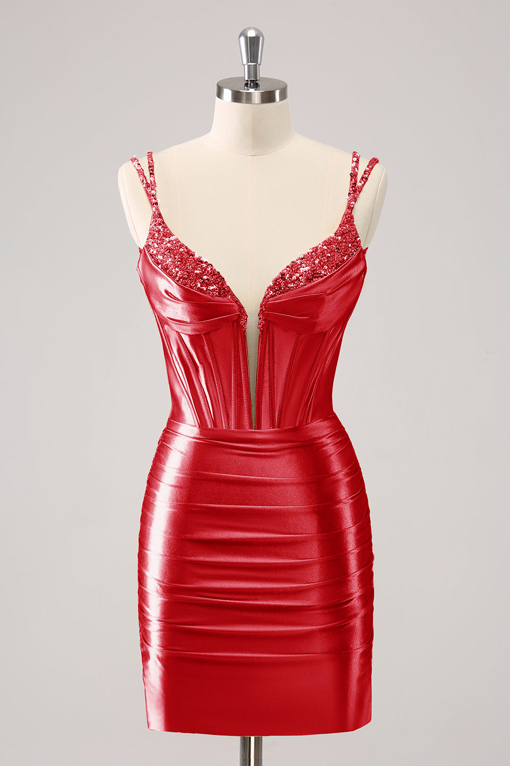 Black Spaghetti Straps Bodycon Satin Corset Homecoming Dress with Beading