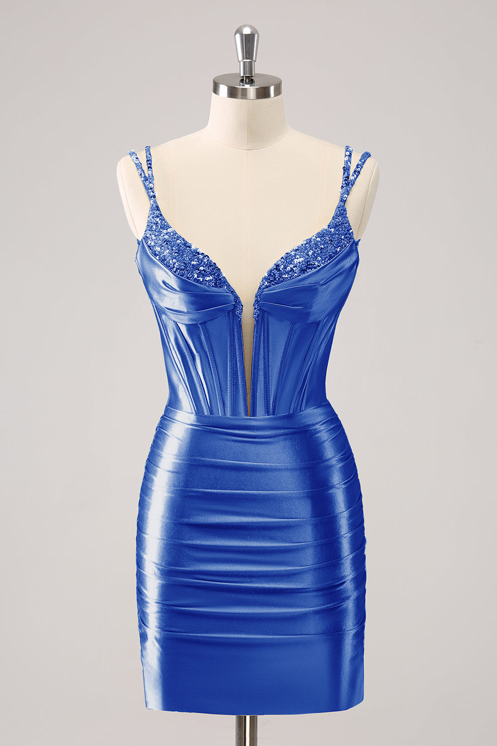 Black Spaghetti Straps Bodycon Satin Corset Homecoming Dress with Beading
