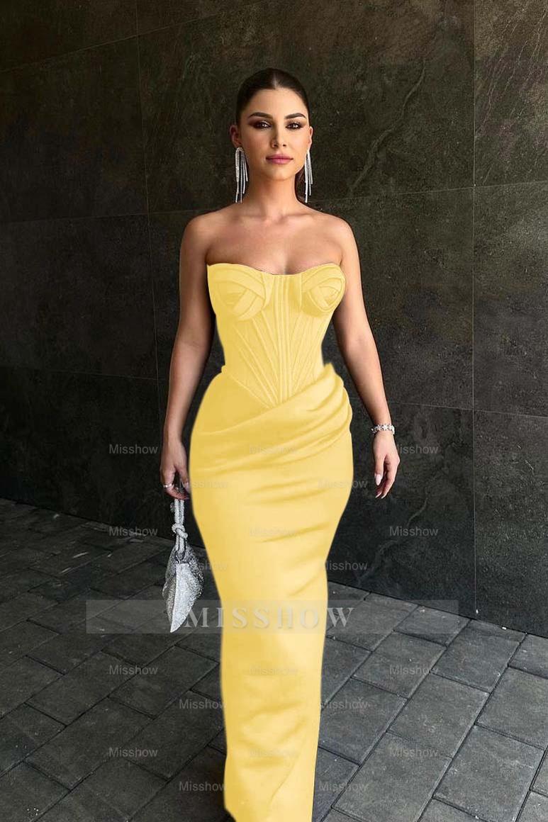 Black Strapless Sleeveless Sweetheart Long Formal Dress With Pleated