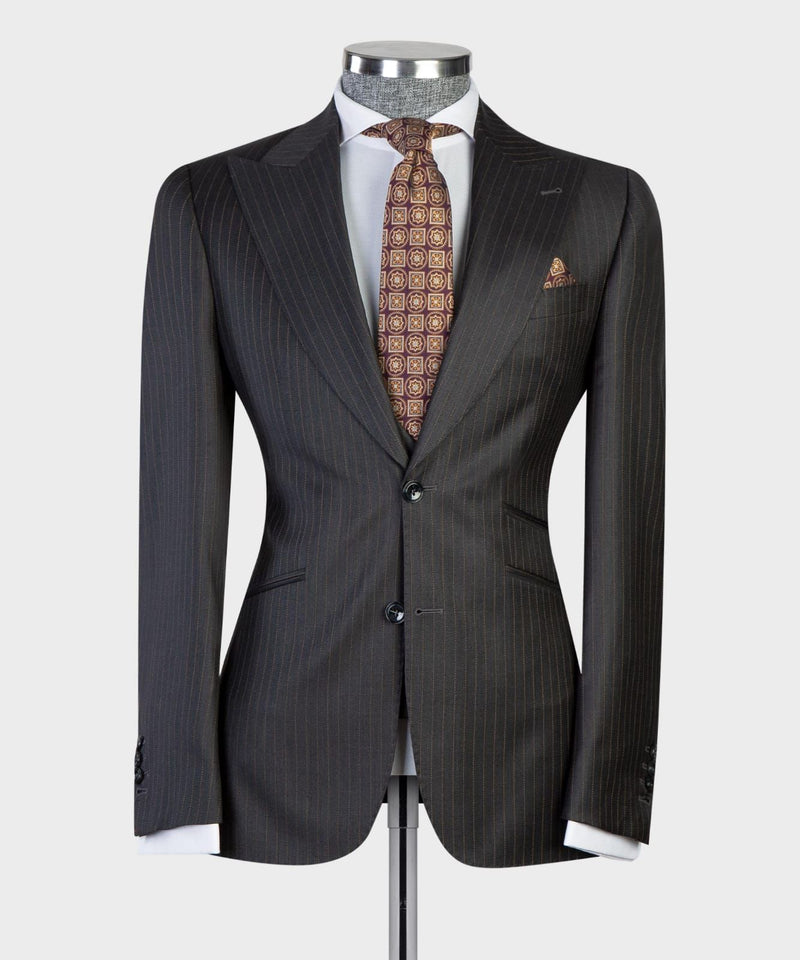 Black Striped Peaked Lapel Three-Piece Business Suit for Men