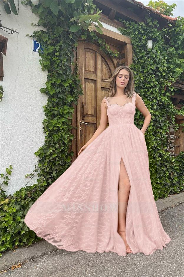 Black Sweetheart Sleeveless Lace Applique A-Line Long Formal Evening Dress With High Slit