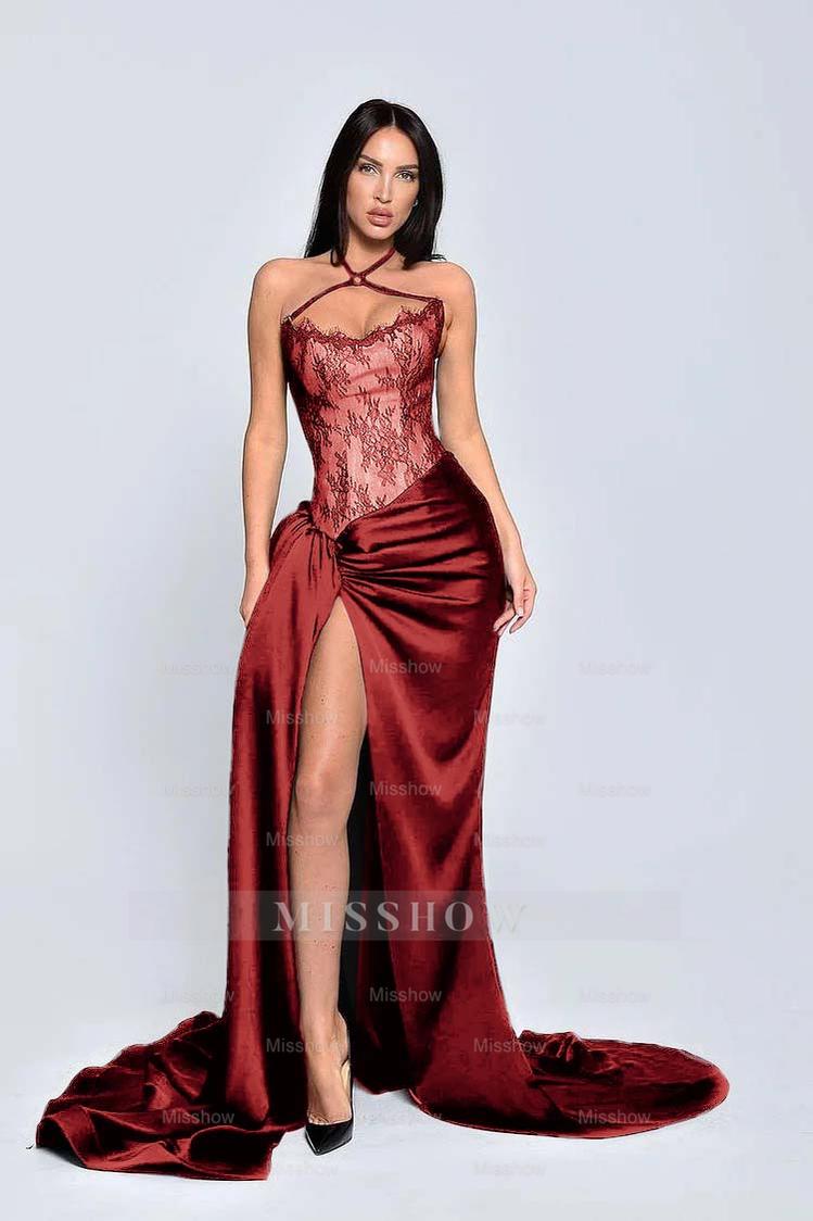 Black Sweetheart Sleeveless Lace Appliques Mermaid Satin Floor Length Formal Evening Gown