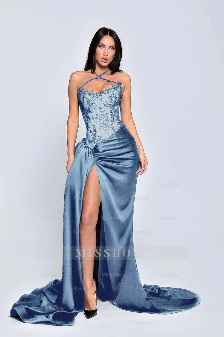 Black Sweetheart Sleeveless Lace Appliques Mermaid Satin Floor Length Formal Evening Gown