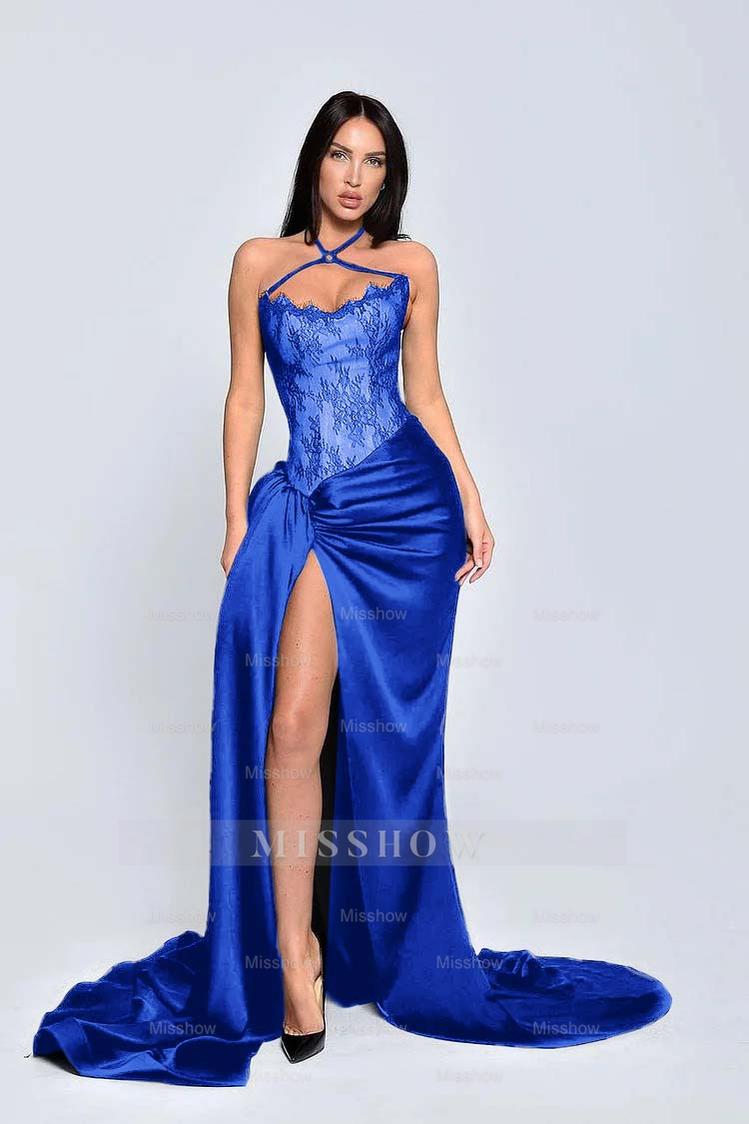 Black Sweetheart Sleeveless Lace Appliques Mermaid Satin Floor Length Formal Evening Gown