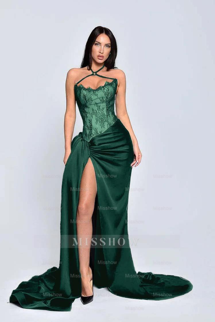Black Sweetheart Sleeveless Lace Appliques Mermaid Satin Floor Length Formal Evening Gown