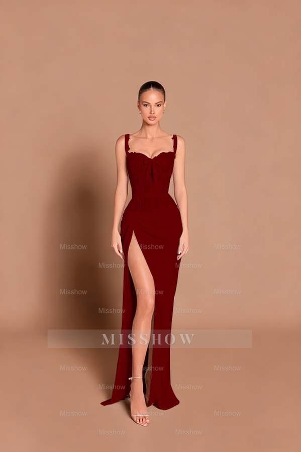 Black Sweetheart Sleeveless Lace Corset Mermaid Satin Pleated Floor Formal Evening Gown