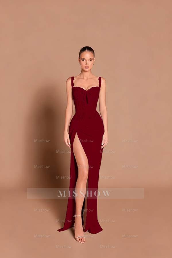 Black Sweetheart Sleeveless Lace Corset Mermaid Satin Pleated Floor Formal Evening Gown