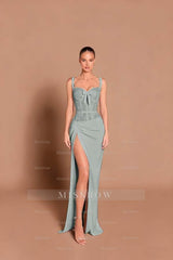 Black Sweetheart Sleeveless Lace Corset Mermaid Satin Pleated Floor Formal Evening Gown