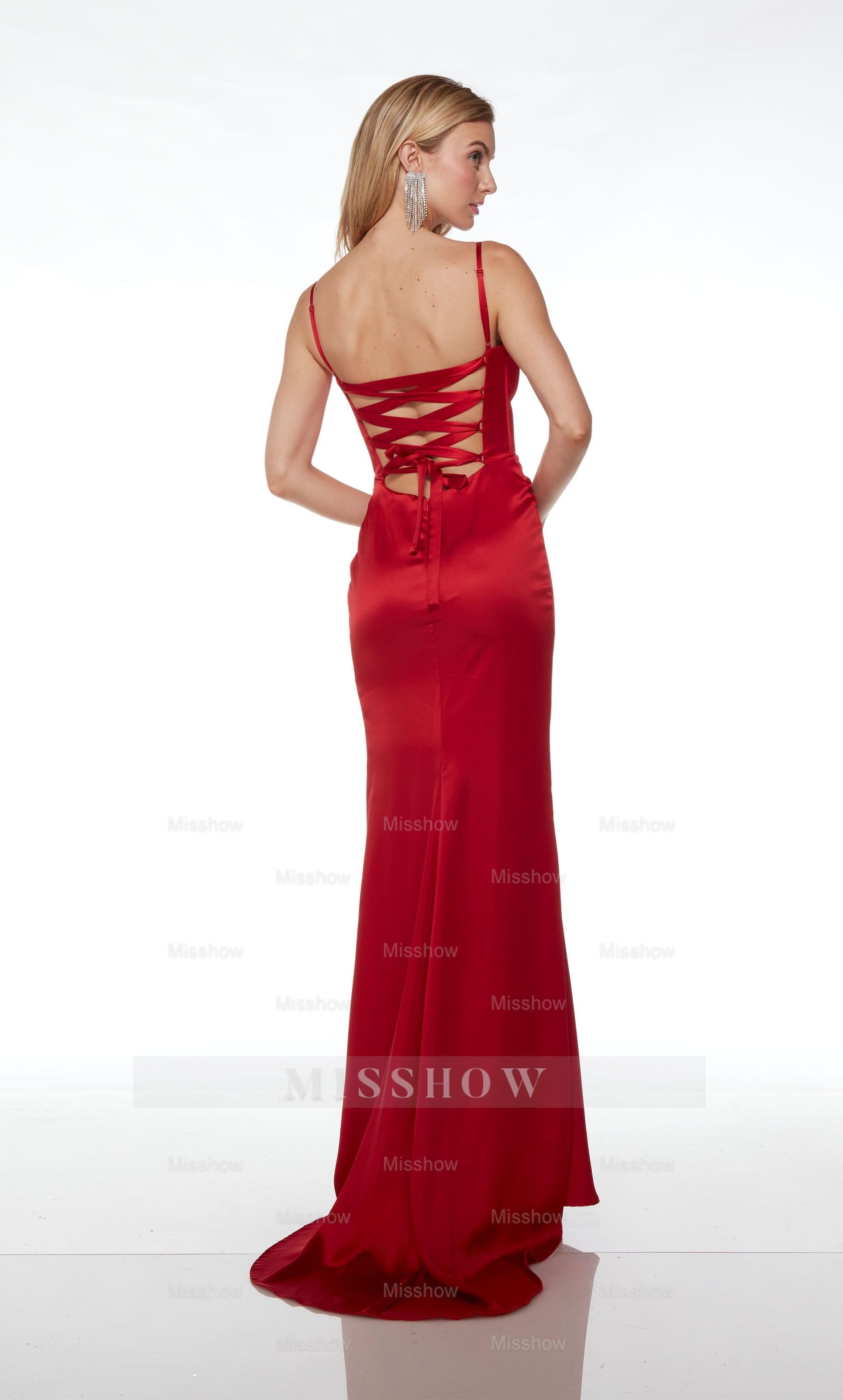Black Sweetheart Spaghetti Straps Column Satin Rhinestone Floor Length Evening Dress